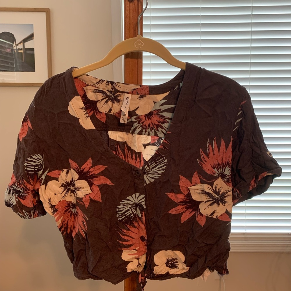 RVCA crop top brown/gray floral